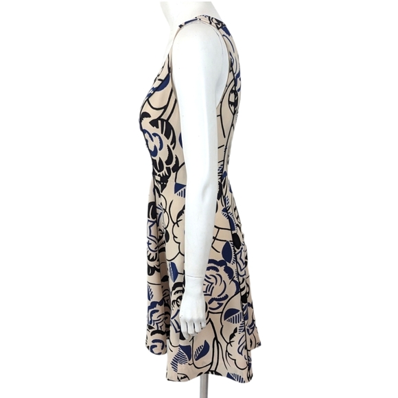 Anthropologie Vanessa Virginia Ink Blooms Fit & Flare Dress Womens 4 Ivory Blue - Picture 4 of 11